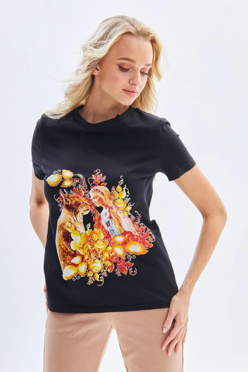 Футболка Сказочная рысь черная авторская одежда