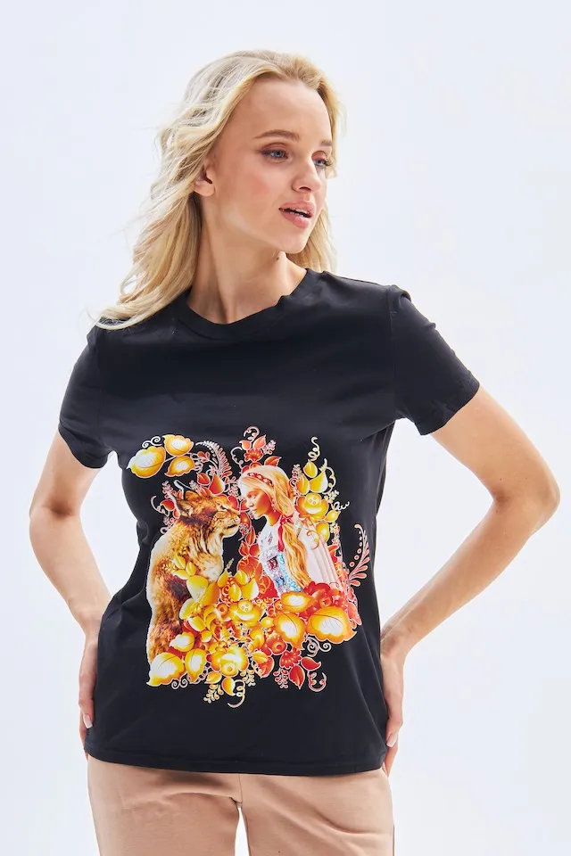 Футболка Сказочная рысь черная авторская одежда