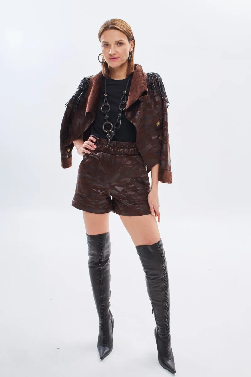 Шорты милитари кожа шоколад авторская одежда