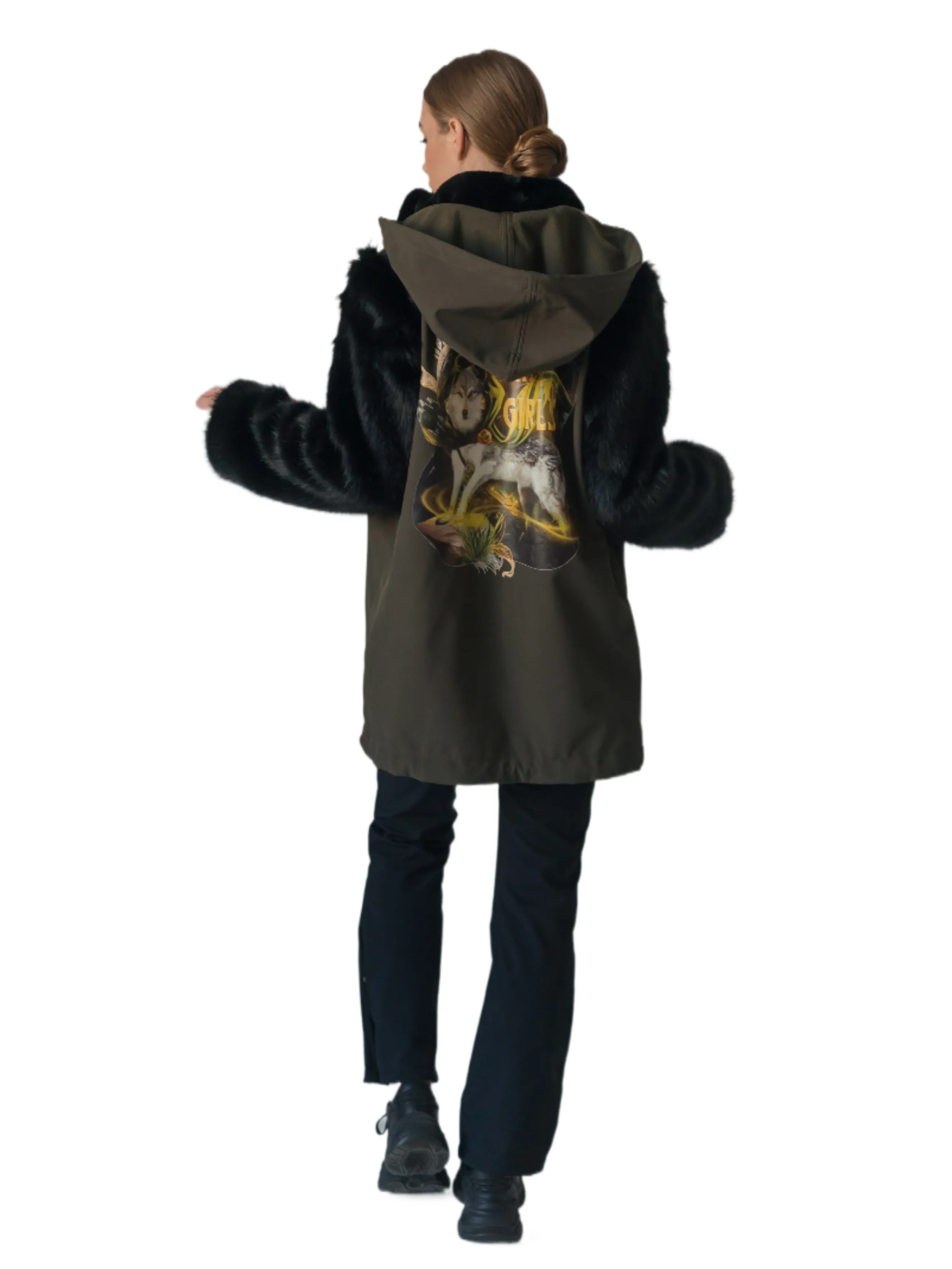 Куртка парка непродуваемая Fashion Style хаки Волчица от бренда Army of Girls Куртка парка непродуваемая Fashion Style хаки Волчица авторская одежда