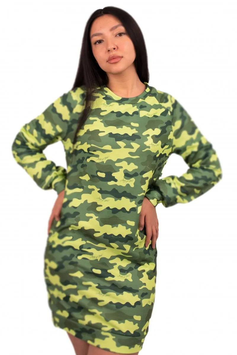 Платье салатовый камуфляж авторская одежда