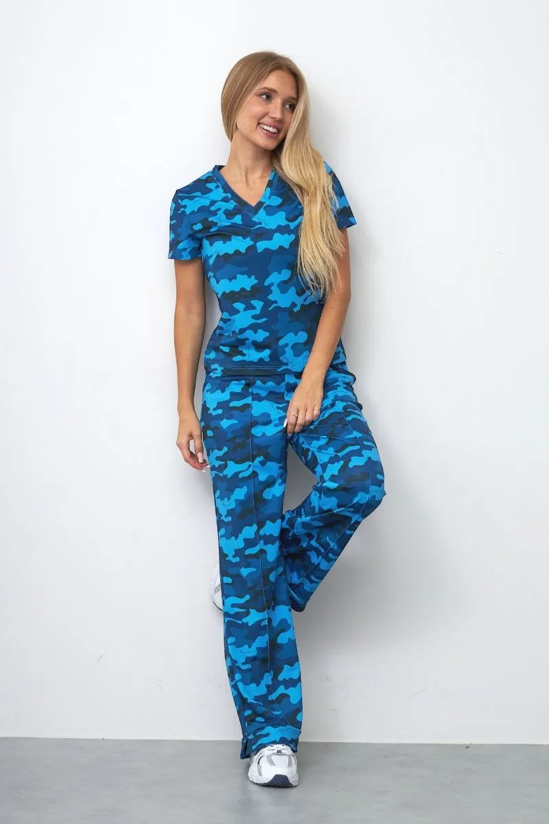 Футболка синий камуфляж с V образным вырезом авторская одежда