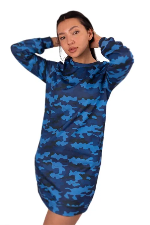 Платье синий камуфляж от Army of Girls Платье синий камуфляж брендовая одежда