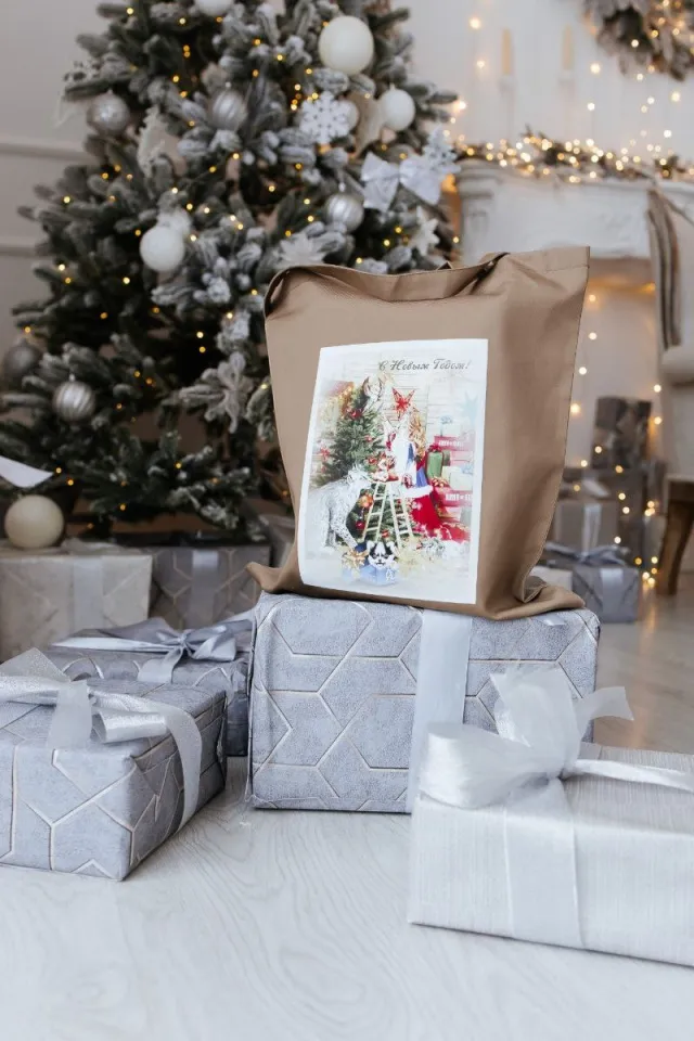 Шопер новогодний бежевый брендовая одежда