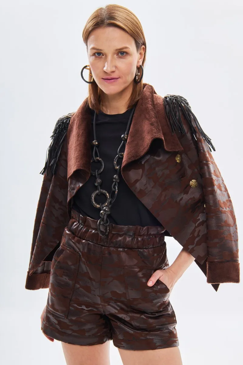 Шорты милитари кожа шоколад авторская одежда