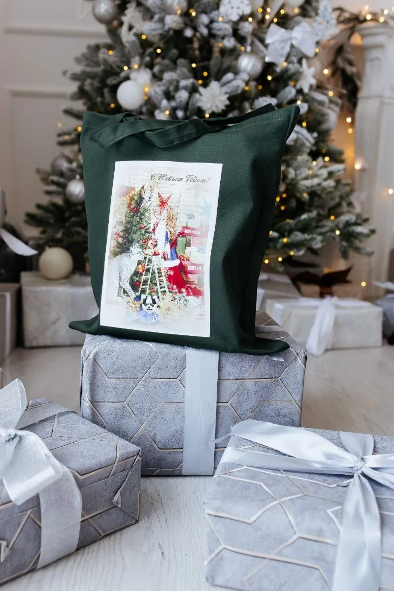 Шопер новогодний зеленый авторская одежда