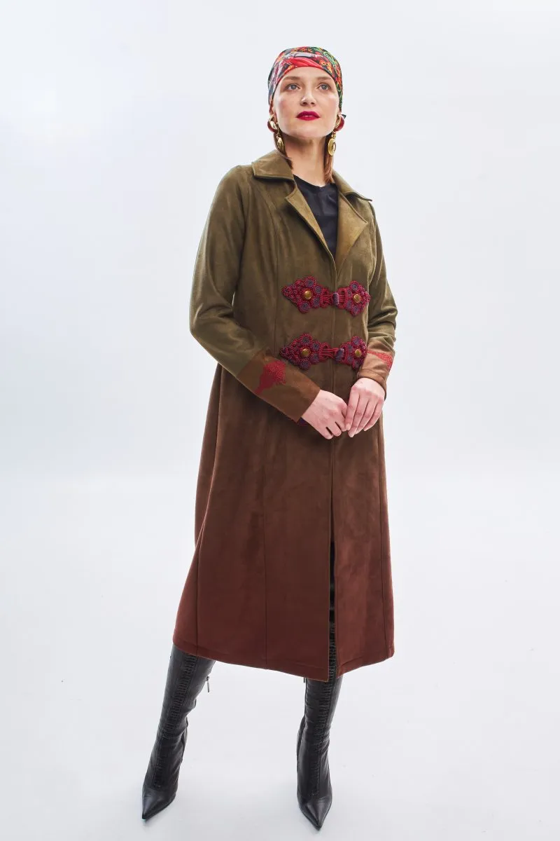 Плащ милитари Русские узоры бордо авторская одежда