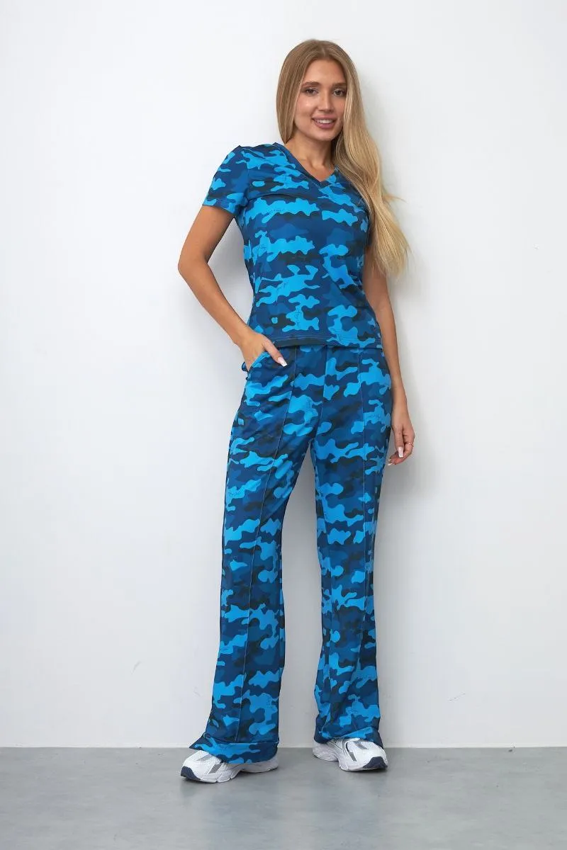 Футболка синий камуфляж с V образным вырезом авторская одежда