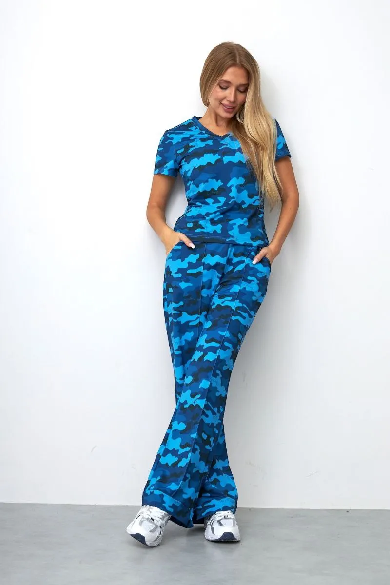 Футболка синий камуфляж с V образным вырезом авторская одежда